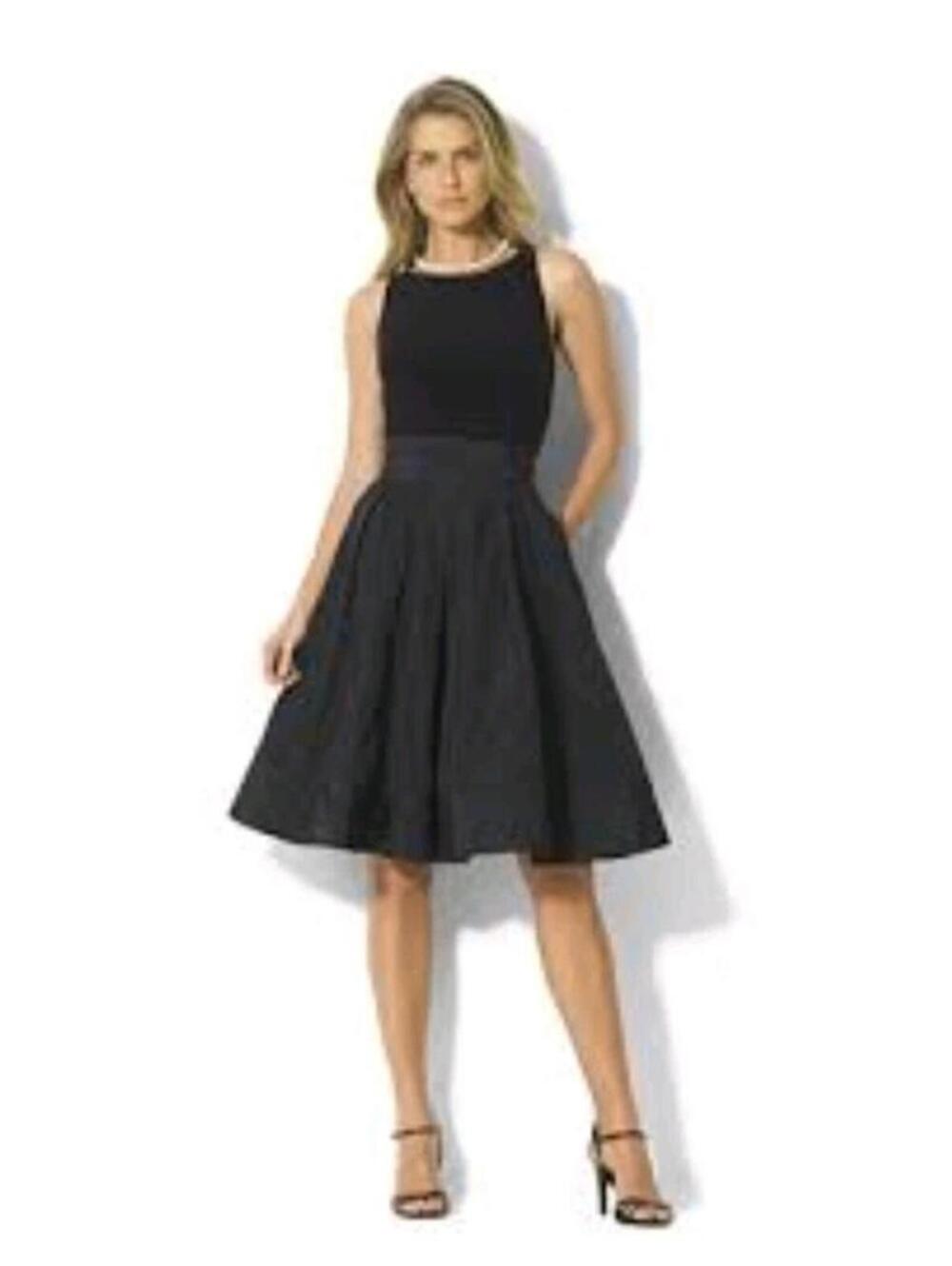 Lauren Ralph Lauren women’s navy pleated skirt detailed dress size 16 EUC
